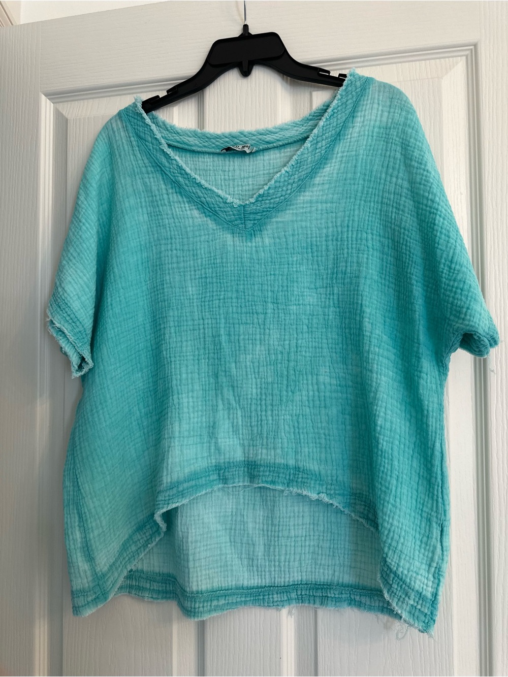 Relaxed V-Neck Gauze Top in Aqua
